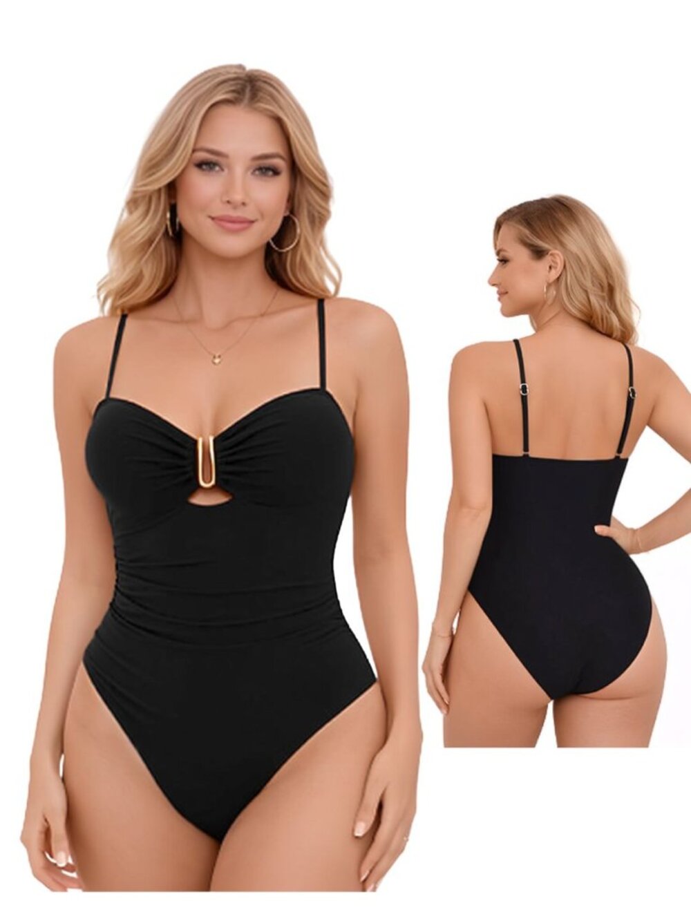 22. Small Black One Piece Swimsuit with Tummy Control and Cutout U Wire Design